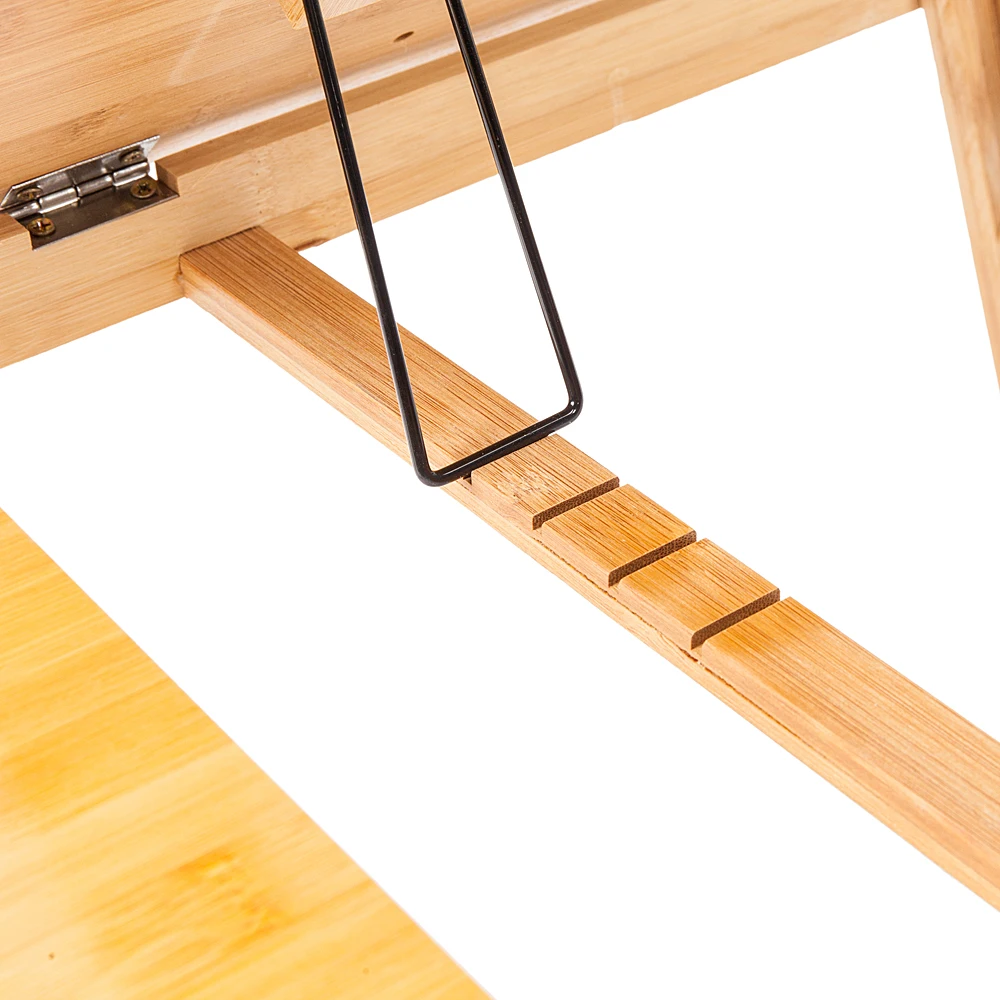 Laptop Computer Desk Table Adjustable Bamboo Bed Computer Desk Trendy Double Flowers Engraving Pattern 53cm Wood Color U.S.Stock