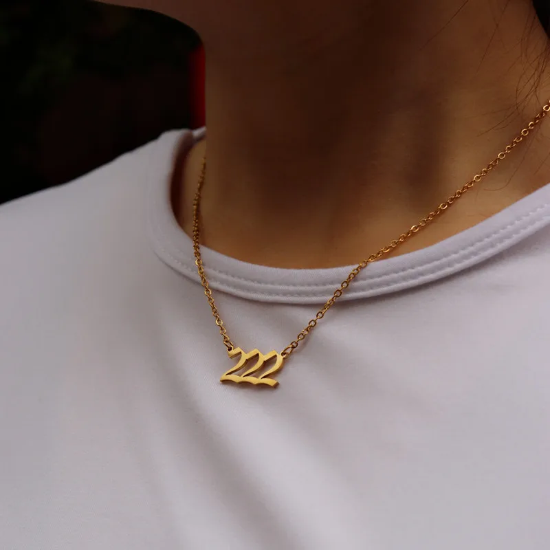 سلسلة الترقوة 444 قلادة الملاك عدد 222 333 طوق الشرير مجوهرات الفولاذ المقاوم للصدأ قلادة Deil المختنق Babygirl هدية عيد #5