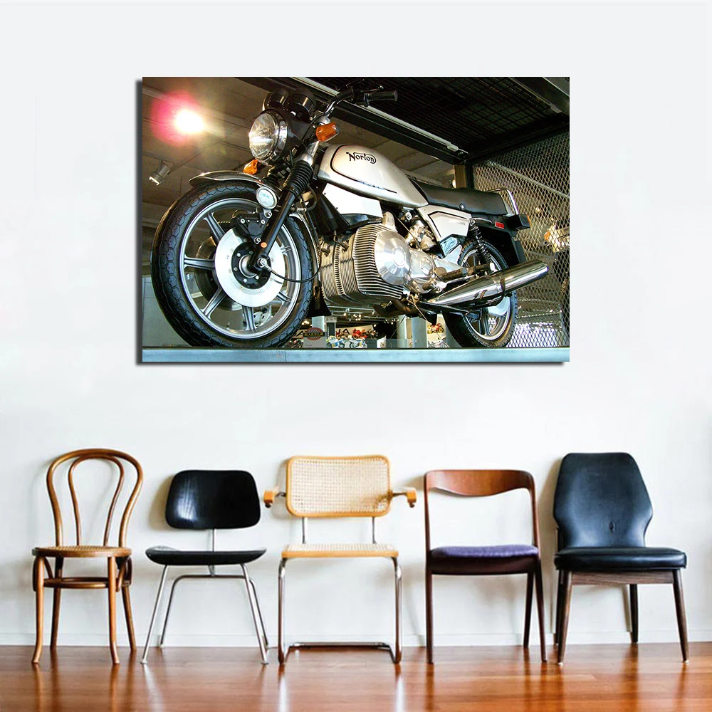 Norton Cafe Racer Motorbike Poster Canvas Cloth Fabric Print for Home Decor Wall Art Painting