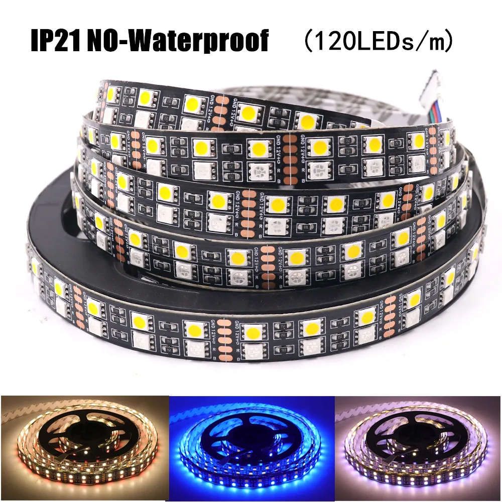 DC12V 24V 5050 listwy RGB LED lampa czarna PCB 120 leds/m IP67 wodoodporna dwurzędowa RGBW RGBWW elastyczna taśma LED listwa oświetleniowa 5m