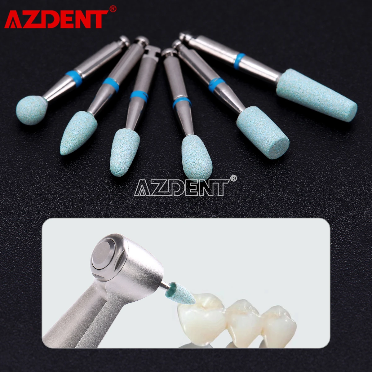 Azdent dental cerâmica diamante polimento cabeça polidor moedor de pedra zircônia porcelana grão grosso haste diâmetro ra 2.35mm