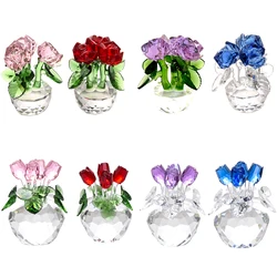 Valentine'Gift For Her,Crystal Rose Flower Figurines Dreams Ornament Glass Paperweight Lucky Unfading Bouquet Sculpture Home Dec
