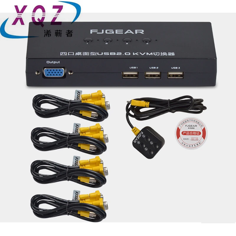 

VGA switch 4port KVM switch USB Wired Remote Controller Select with Cable 1920x1440 High Resolution