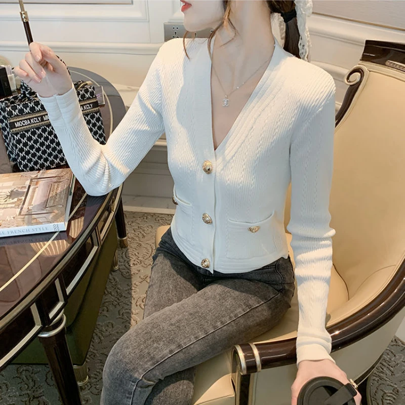 Cardigan Women Spring Comfortable Pure Color Elegant Soft Slim Ulzzang Crops Basic Chic Sweater Fit Fashion Button Stretchy Ins