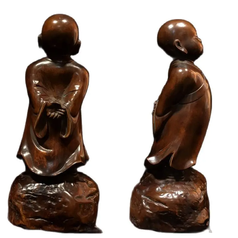 china antique wood carving Boxwood wooden sculpture buddha Arhat artwork thinker