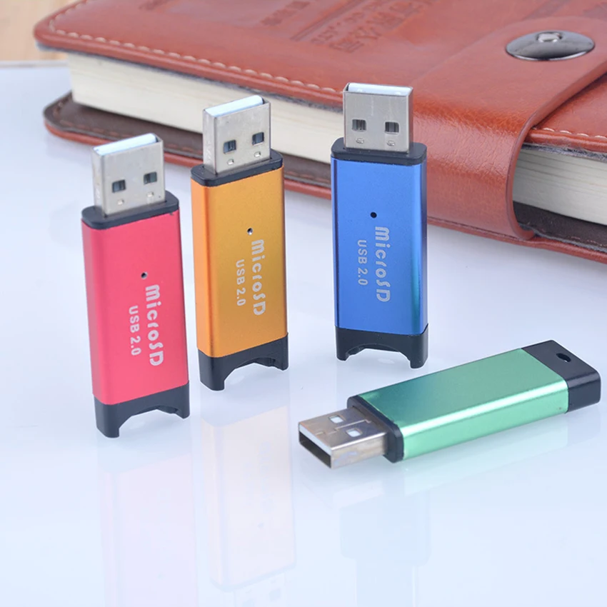 알루미늄 합금 SD 카드 리더, USB 2.0 카드 리더, 고속 스마트 TF 카드, 휴대용 어댑터, 무작위 색상