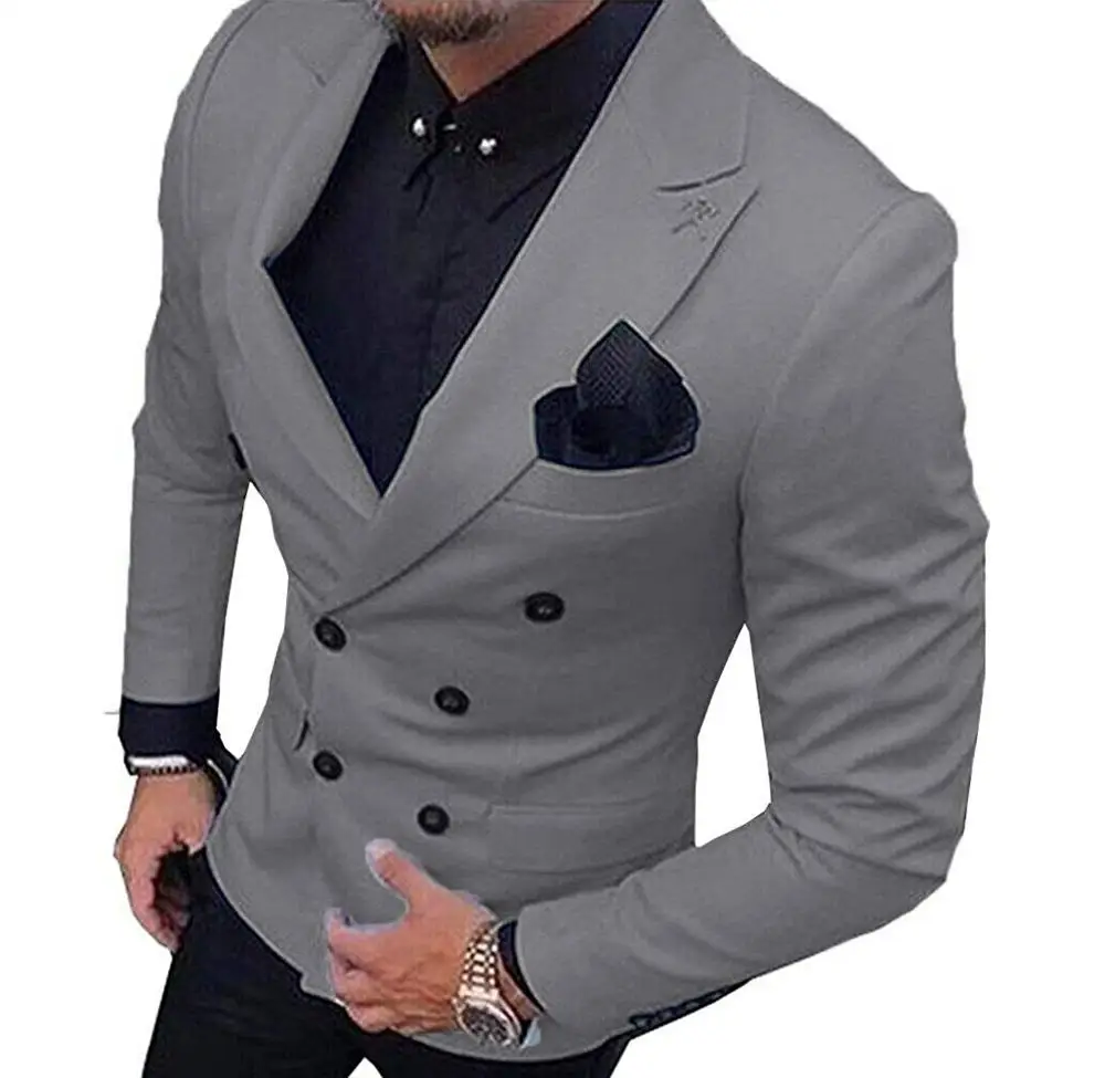 

Grey Formal Double-Breasted Jacket Mens Blazer Suit Jacket 1 Pieces Notch Lapel For Weeding Party (Only Jacket)