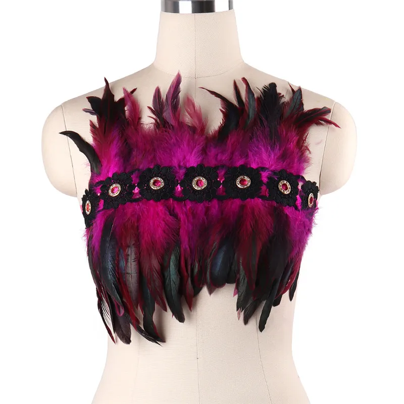 

Punk Feather Lingerie Harness Belt Crop Top Shawl Bondage Chest Art Dance Rave Women Adjustable Burning Body Harness Bra