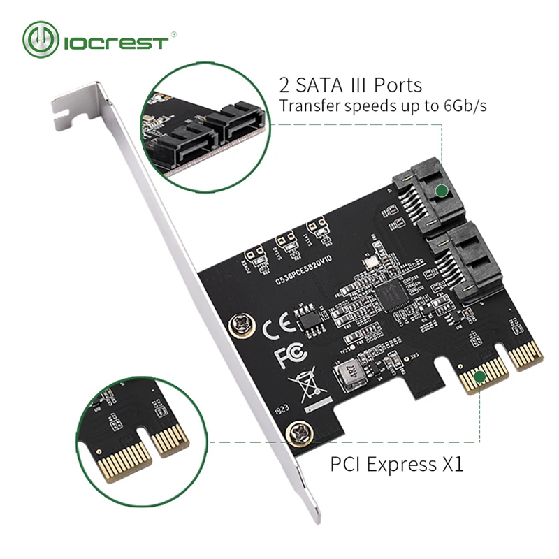 IOCREST PCIe 2 Ports 6G SATA III 3.1 Controller Card Non Raid PCIe 3.0 x1 Expansion Card Low Profile Bracket Jmb 582 chip