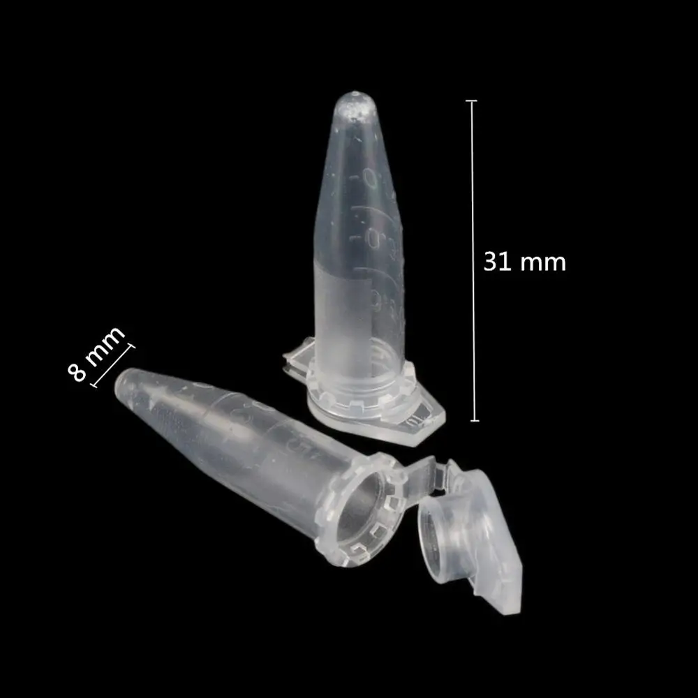 100 Pcs 0.5ml Clear PP Plastic Test Tube Centrifuge Vial Snap Cap Container Laboratory Sample Specimen School Stationery