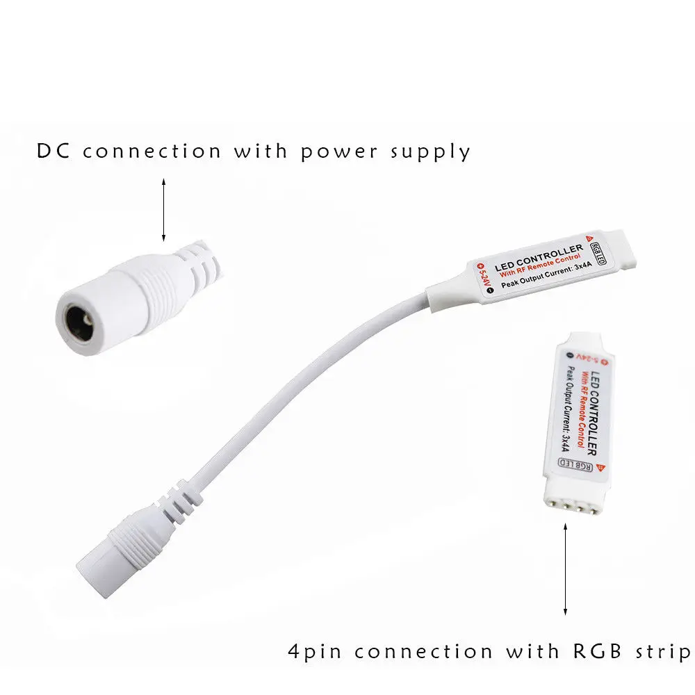 Mini Led RGB Remote Controller DC 5V-24V 17 keys RF Wireless Dimmer For LED Strip Lights 4 Pin Connection Black White