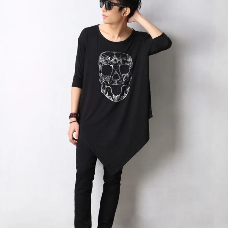 Korean edition large men's summer skull and crossbones cloaked short-sleeved T-shirt half-sleeve loose-fitting men's nightclub s