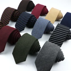 Brand New Men's Tie Solid Color Soft Wool Skinny 6cm Jacquard Necktie Accessories Daily Wear Cravat Wedding Party Gift For Man