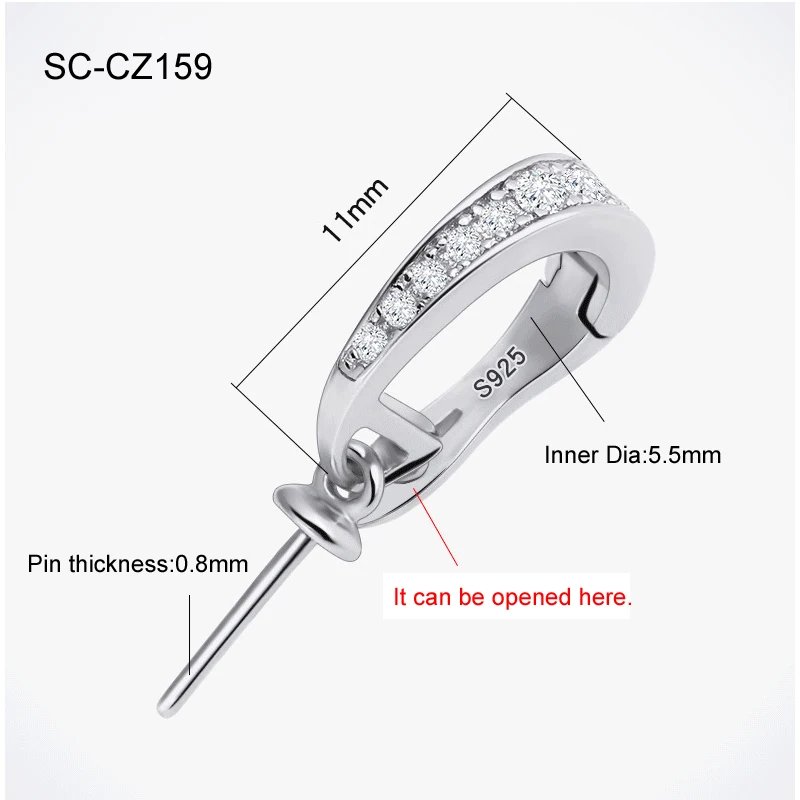 Imagem -06 - Prata Esterlina Pingente Fechos para Pérolas Colar Jóias Fazendo Acessório Fechadura de Prata Pura Conexão Fivela Sc-cz155 S925