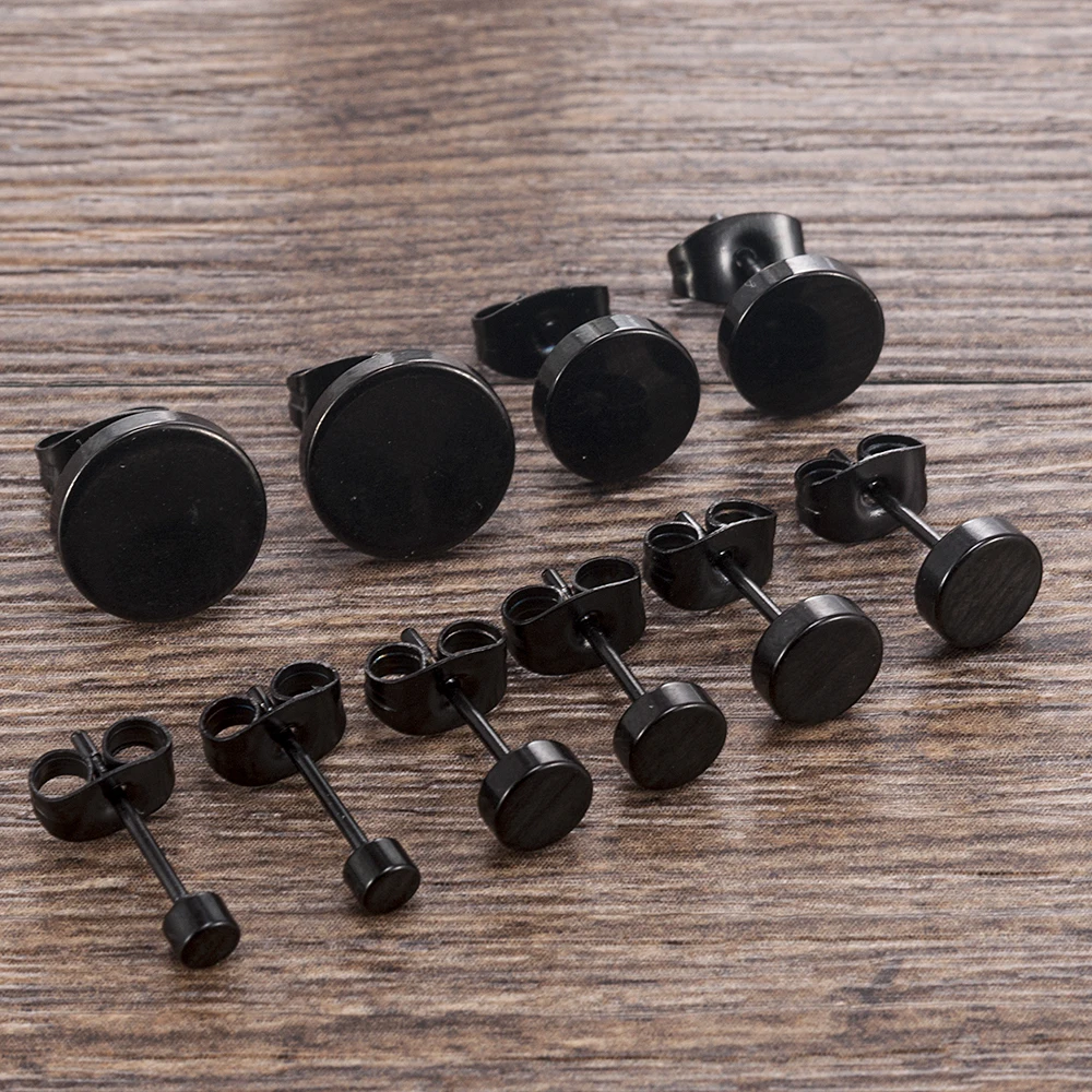 Mode Frauen Männer schwarz runde Edelstahl einfache Ohr stecker Ohrringe 5 Größe Punk Ohrring Schmuck