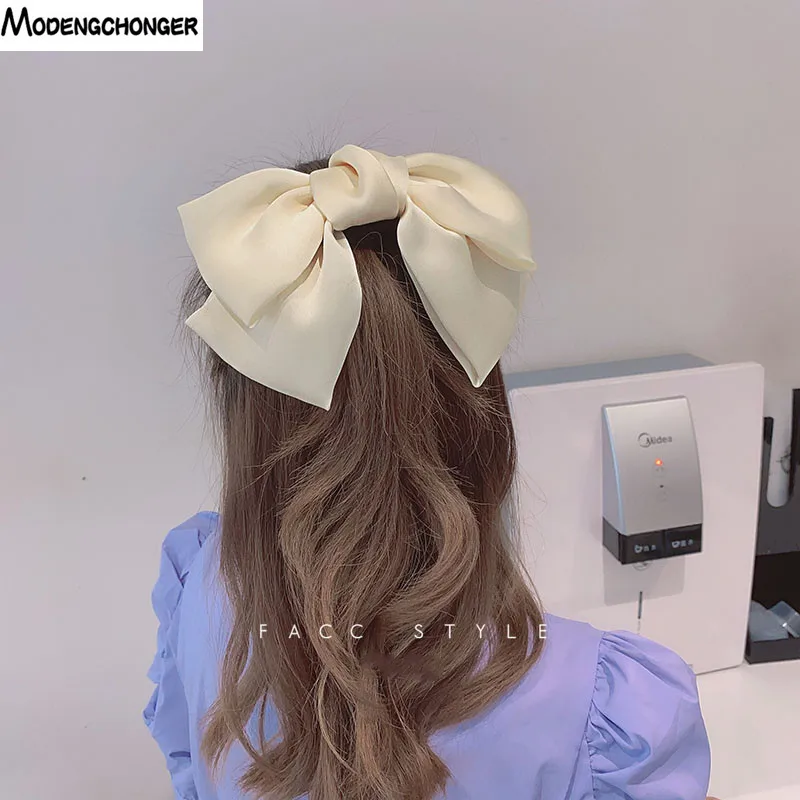 1PC  Autumn New Big Barrette Bow Hair Clips Satin Creamy-white Butterfly Bow Hairpin Girls Hair Accessories for Women Bowknot