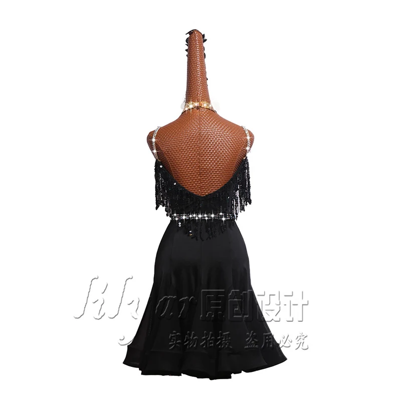 Latin Dance Dress Latin Skirt Competition Dress Costumes Performing Dress Adult Customize Children Black Fishbone Skirt Slim Fit