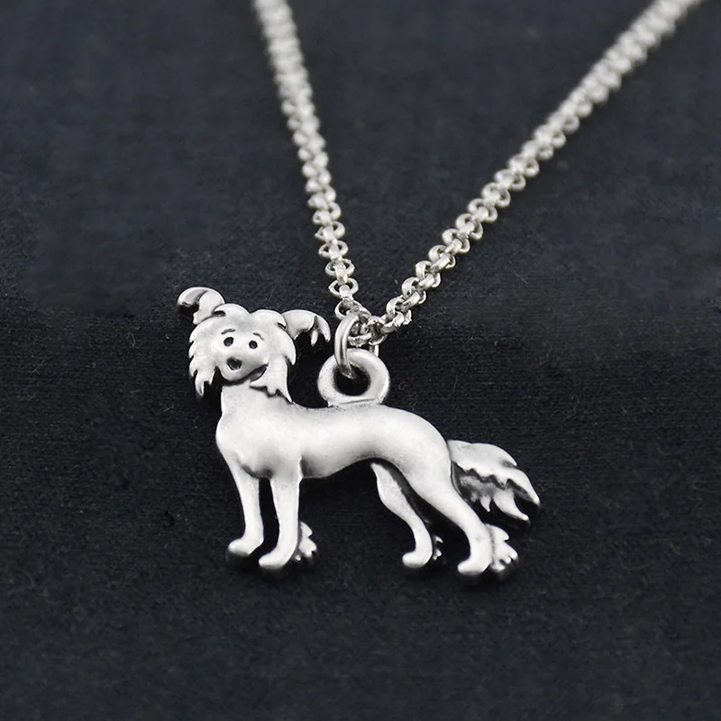 Fashion Vintage silver Color Boho Chinese Crested Dog Pendant Necklace Chocker Unique Gifts For Women Jewelry Pet Long Chain