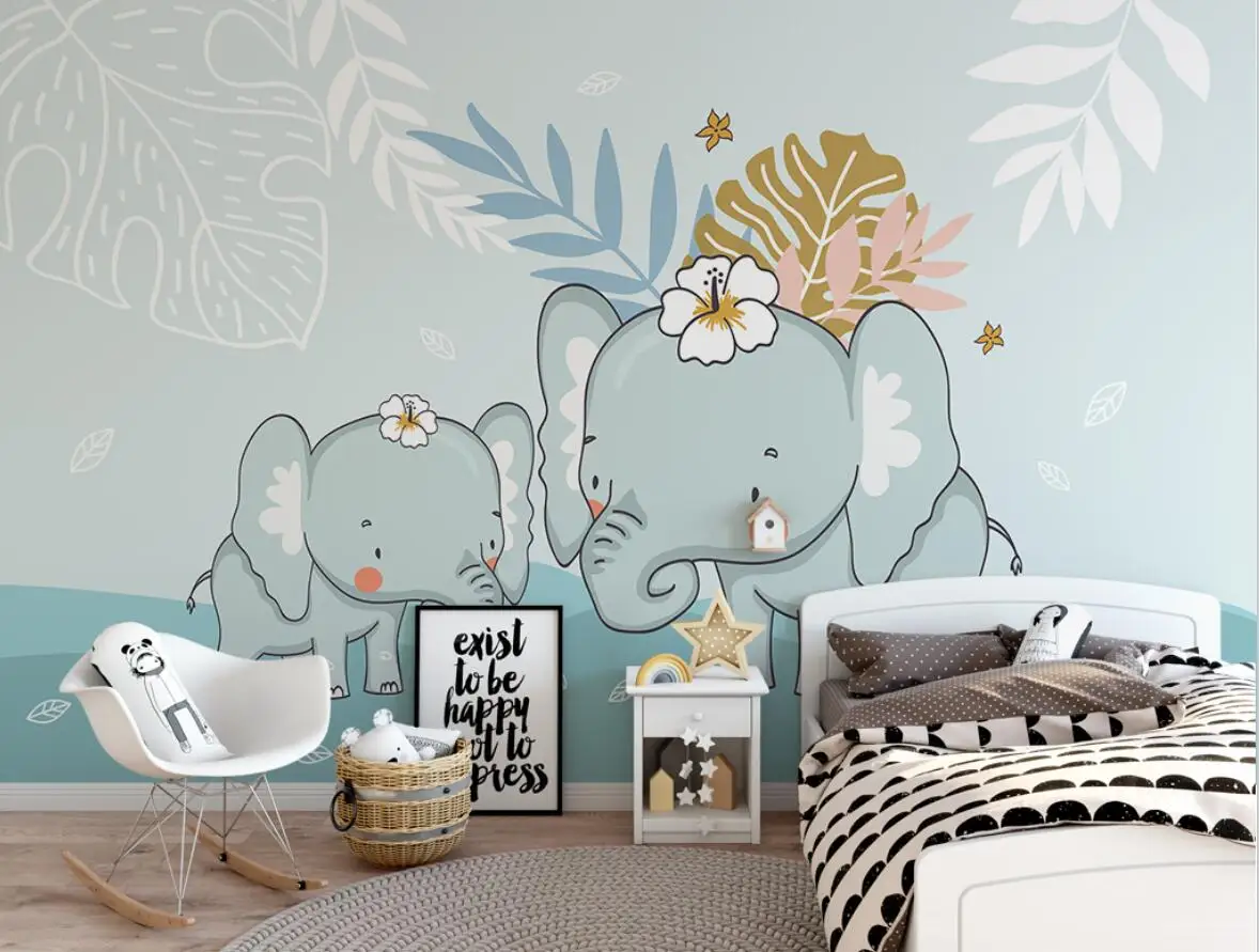 

Customized wallpaper cartoon white clouds stars baby elephant mural children's room background wall home decoration 3d wallpaper