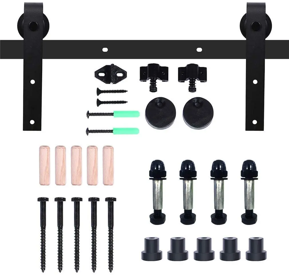 Imagem -05 - Deslizando Kit Faixa Porta Celeiro Hardware J-shaped Top Sistema Montado Cabides Madeira Preto 4-9.6ft