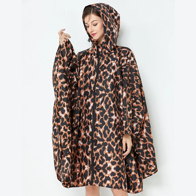 zhouxiaoxi Adult men women fashion large cloak raincoat Hiking Backpack leopard print thin poncho