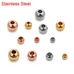 20/50pcs Stainless Steel Big Hole Spacer Beads 3 4 5 6mm Rose Gold Color Loose Round Charm Beads For DIY Bracelet Jewelry Making