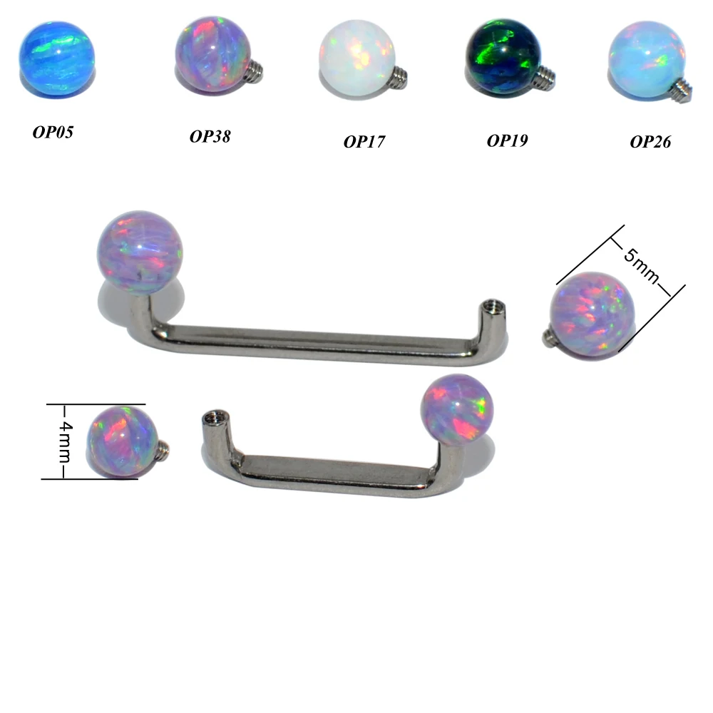 1PC G23 Titanium&Opal Round Ball Surface Internally Thread Barbell Piercing 14G steel Micro Dermal Anchor PiercinngJewelry image 2