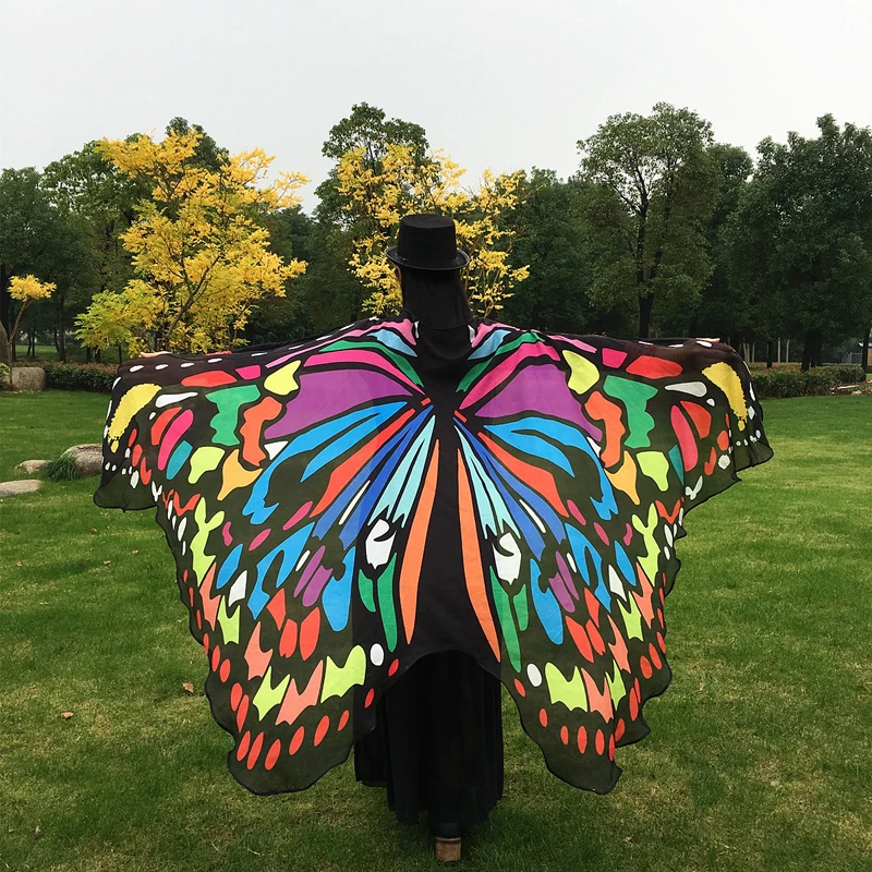 Hot-Verkoop Vrouwen Vlinder Pauw Gedrukt Capes Mode Polyester Decoratie Volwassen Dansvoorstelling Props Vlindervleugels