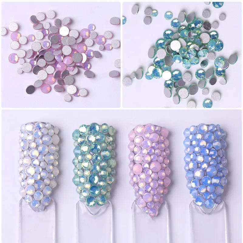 450pcs / Pack Mix Size Pink Opal Crystal Nail Art Rhinestones For 3d Charm Flat Glass Non Hotfix DIY Nail Decoration