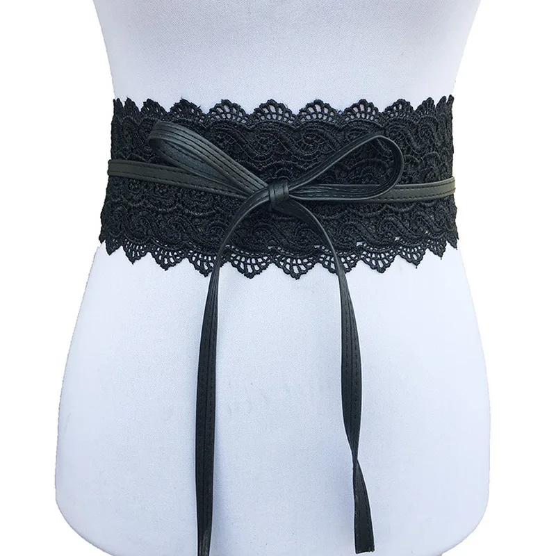 Belts for Women Wedding Dress Female Waist Band Black White Wide belt leather Corset Lace Self Tie Obi Cinch Waistband