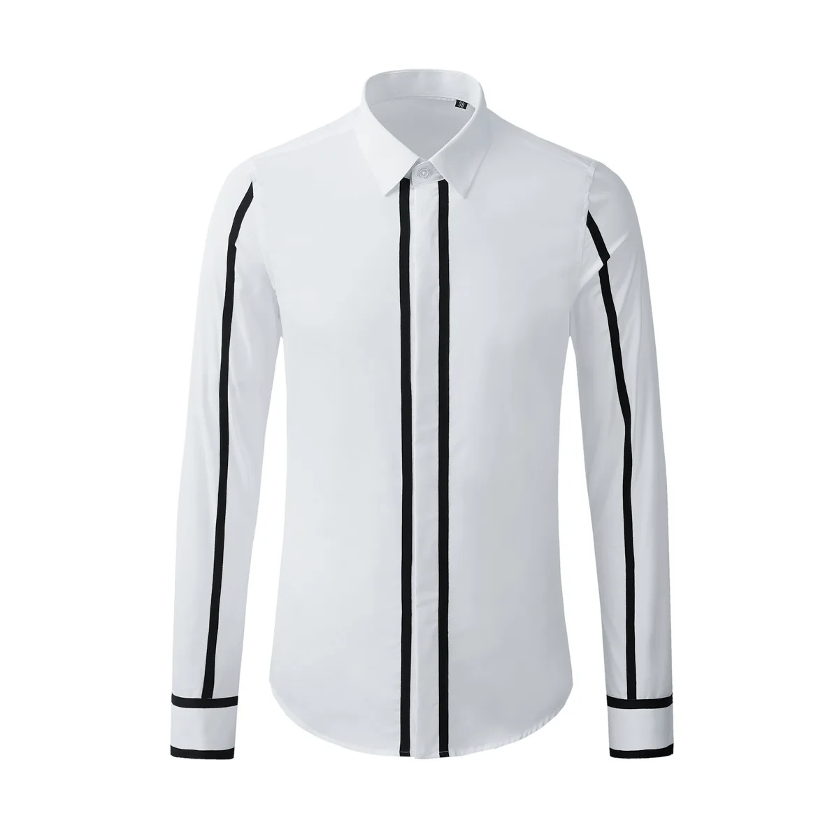 High Quality Shirts Men Geometric Webbing Stitching Business Casual Shirt Long Sleeve Formal Dress Shirts Social Party Clothing