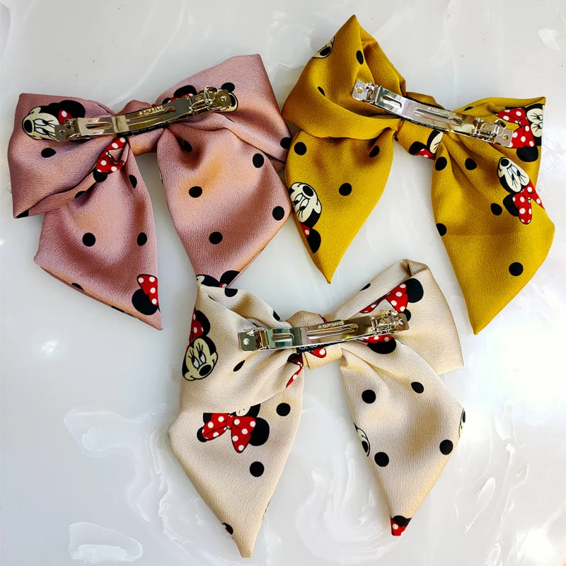 New Wide-Brimmed Mickey Bow Hairpin All-match Minnie Handmade Fabric Spring Clip Cute Hair Accessories Girl