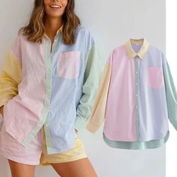 Withered Summer Blouse Women England Vintage Ins Fashion Blogger HIgh Street Patchwork Striped Loose Shirt Women Blouse And Tops