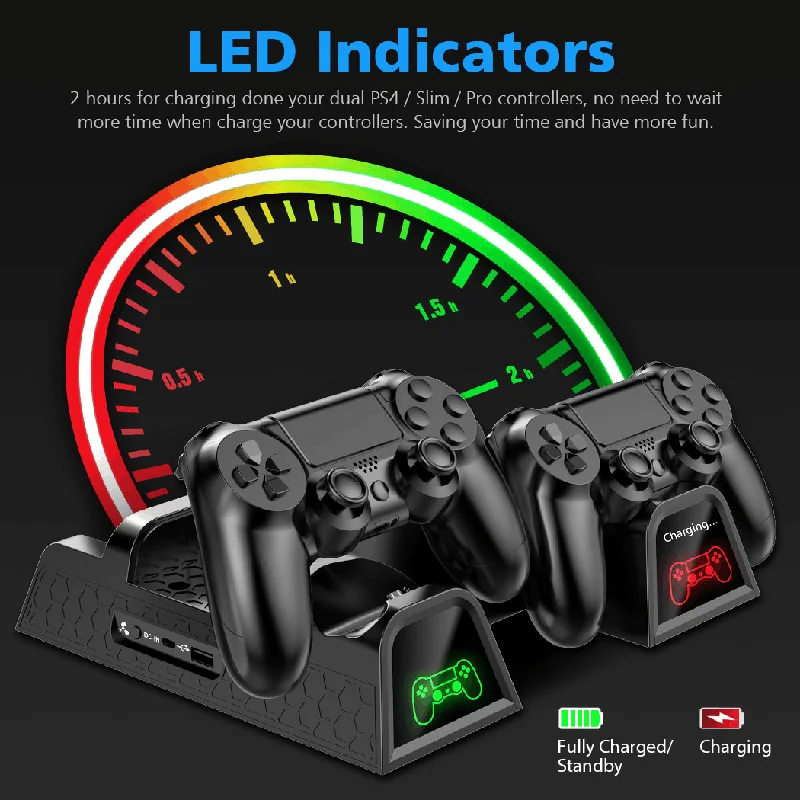 Soporte de ventilador de refrigeración Vertical DATA FROG para consola PS4/PS4 Slim/PS4 PRO, controlador Dual, estación de carga LED para SONY Playstation 4