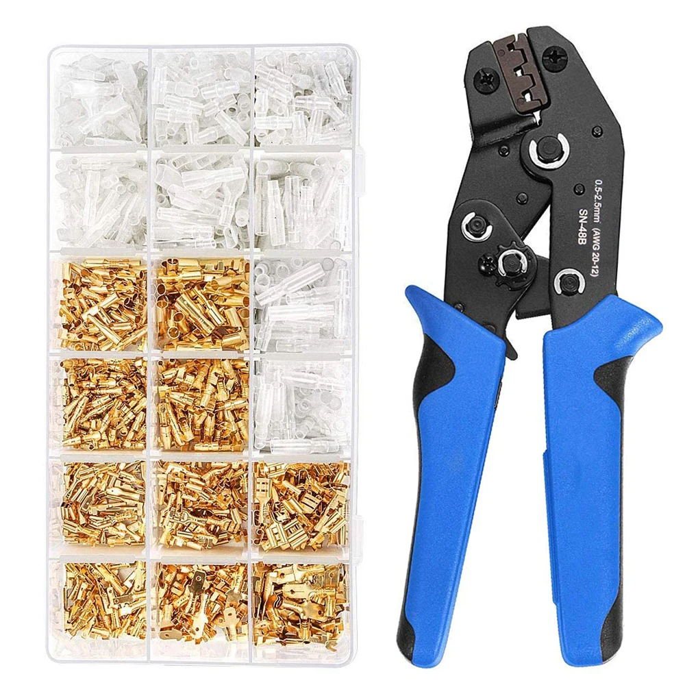 Wire Terminals Crimping Tool AWG22-16 with 500PCS Male/Female Wire Spade & Bullet Connectors Terminals Crimper Kit