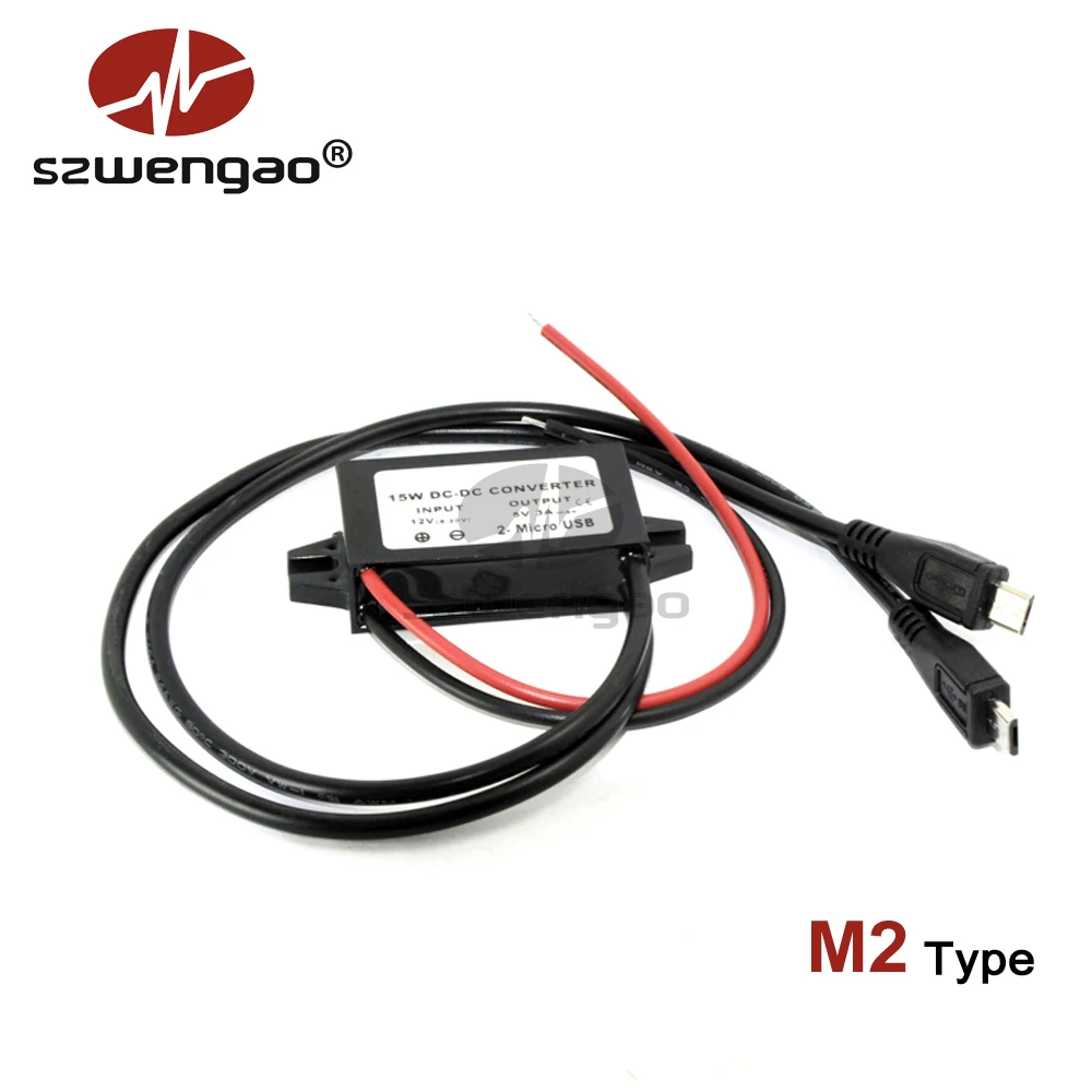 szwengao 12V 24V to 5V 3A 15W Buck Converter Micro Mini Type-C USB Charger Car Step Down Voltage Regulator Waterproof