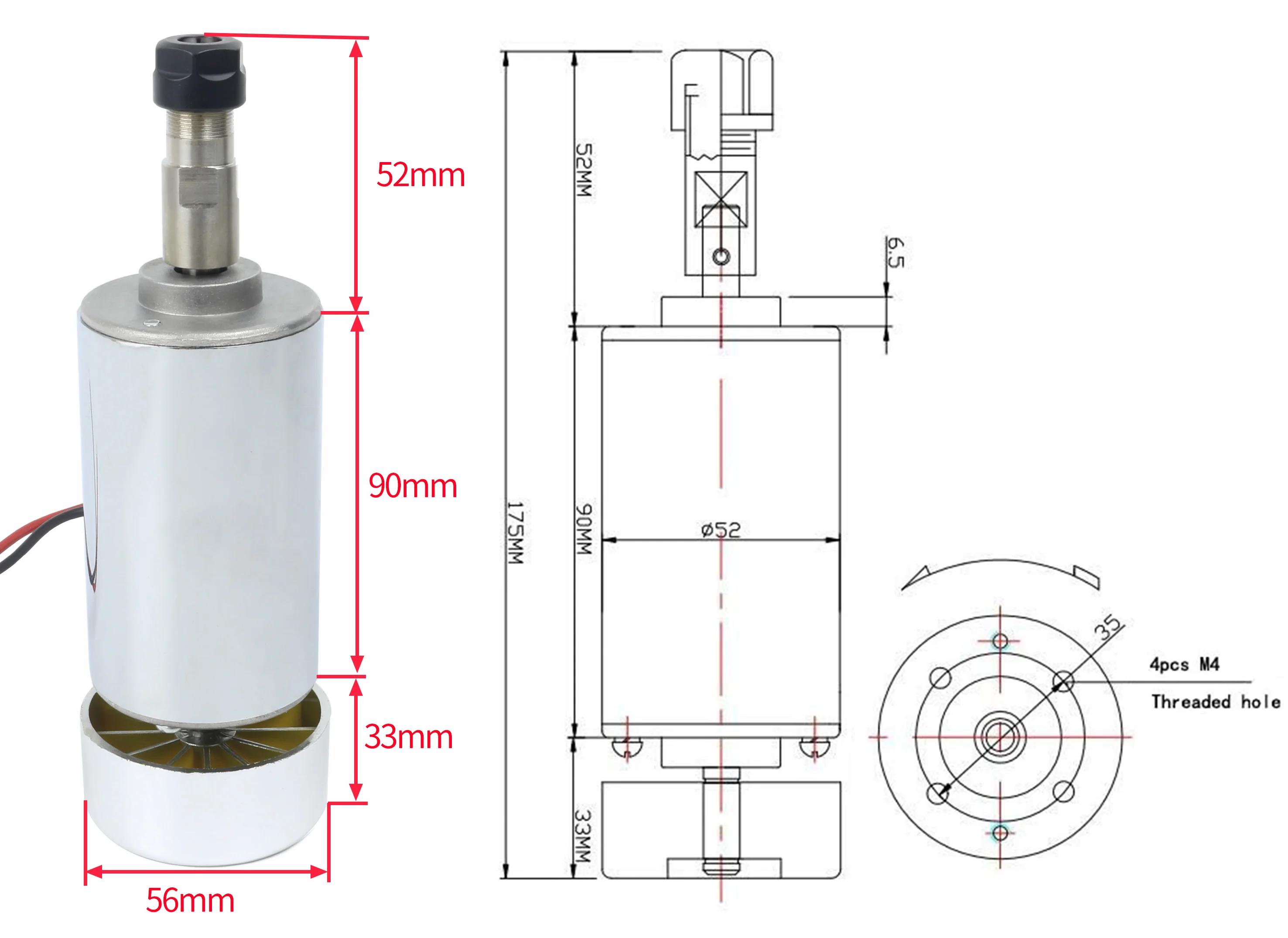 CNC 200W 300W 400W 500W 12-48V DC Air Cooled Spindle Motor With ER11 / ER16 Collet For Engraving Machine