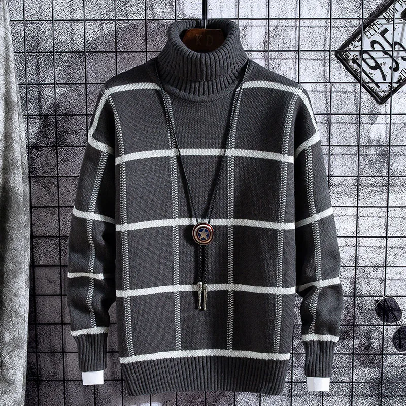 Christmas Sweater Men Clothes 2020 Winter Thick Warm Mens Plaid Sweaters Fashion Classic Turtleneck Men Pullover Warm Pull Homme