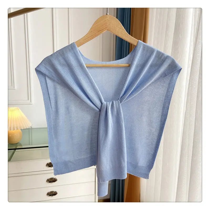Korean Female Knit Thin Ice Silk Fake Collar Knotted Cape Sunscreen Shawl Pashmina Summer Air Conditioning Neck Guard Scarf P14