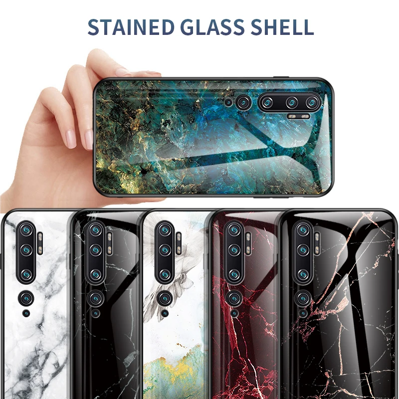 For Xiaomi Mi Note 10 Lite  Case Luxury Hard Tempered Glass Gradient marble Protective Back Cover case For xiaomi mi note10 lite