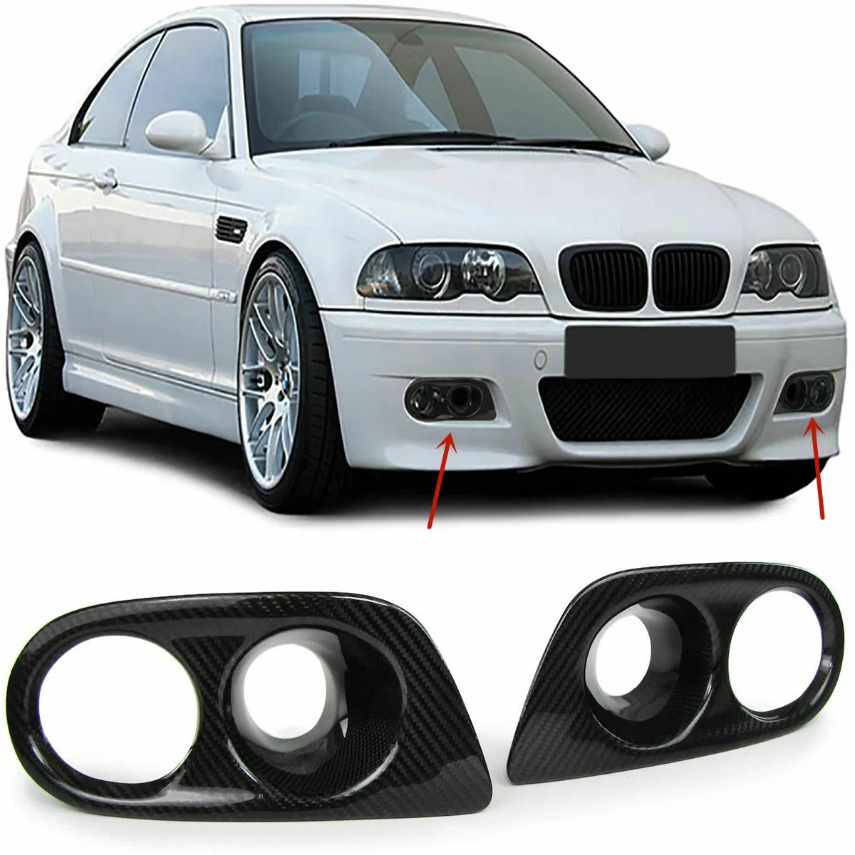 

Carbon Fiber Fog Light Cover for BMW E46 M3 2001-2006 Black Fog Lights Cover Grill Frame Surrounds Air Duct Fog Lamp Hood