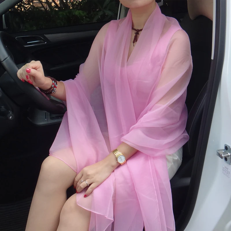 Korean Solid Color Transparent Sexy Thin Chiffon Beach Towel Sunscreen Shawl Women Summer Air Conditioning Ice Silk Scarf T63