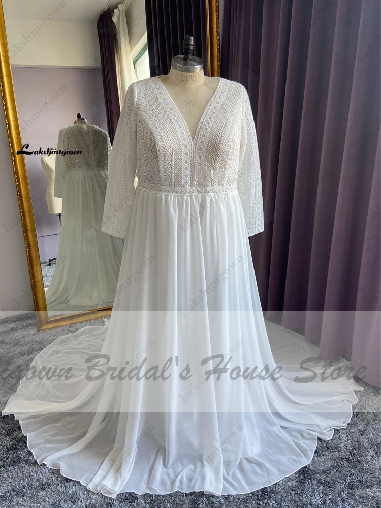 Vestidos De Noiva Chiffon De Decote Em V Profundo, Manga Comprida, Boho Bridal Robe, Vestidos De Casamento Longos, Manga Comprida, Longue, Simples, Praia, 2021