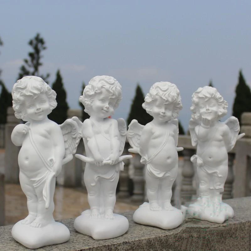 Outdoor Roman Column Resin Angel Boy Girl Statues Decoration Garden Home Ornaments Courtyard Sculpture Crafts Art Wedding Gifts