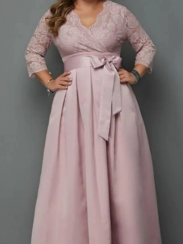 Pérola rosa mãe da noiva vestido 2022 plus size v pescoço superior renda cetim até o chão baile de formatura vestido de festa robe de soiree mariage