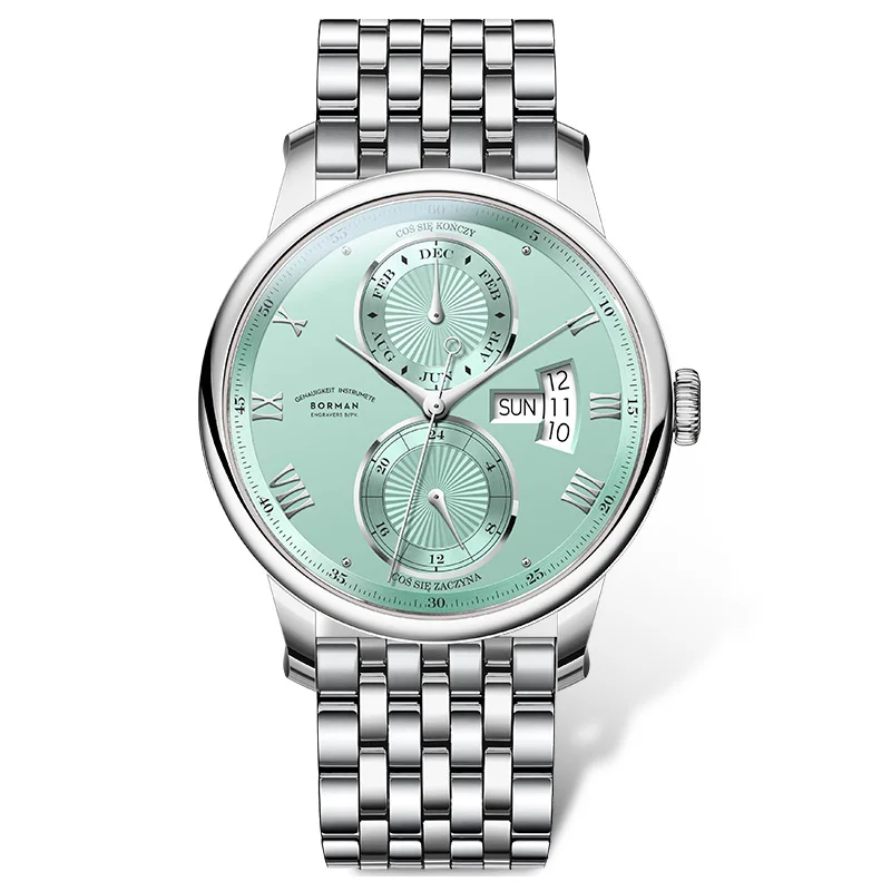 BORMAN 316L Stainless Steel Mens Watches Retro Men Mechanical Automatic Watches Multifunction Sapphire Glass Waterproof Watches