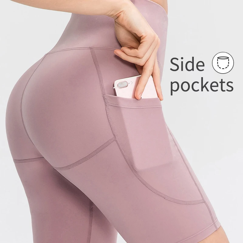 Women Gym shorts High Waist Seamless Yoga Shorts With Pocket Cycling Sports Leggings Running Workout Fitness Short Pant