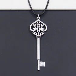 Fashion Vintage Treasure Key Tibetan Silver Color Pendant Necklace Choker Charm Black Leather Cord Factory Price Handmade Gift