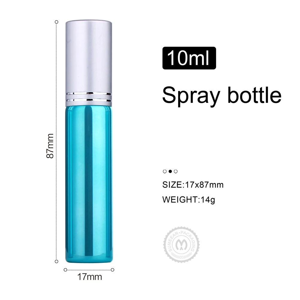 100Pieces/Lot 10ML Portable Green Empty Glass Perfume Bottle Refillable Atomizer Matte Silver Aluminum Spray Bottles Containers