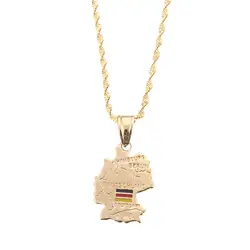 Gold Color German Deutschland Map Flag Pendant Necklace Germany Women Chain Jewelry